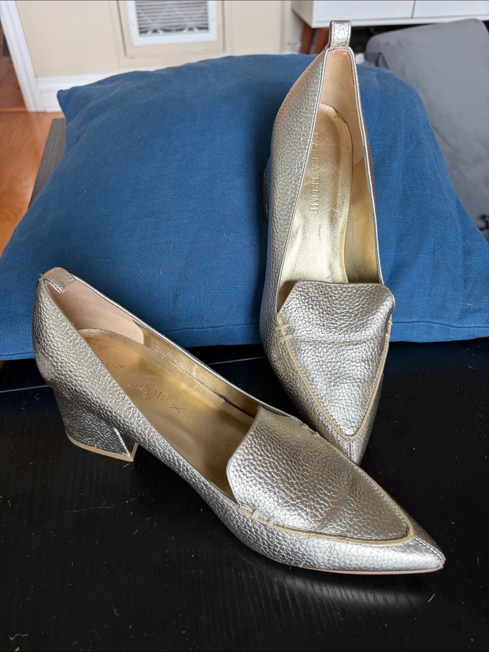 Ivanka Trump Metallic Gold Pointed Loafer Pumps